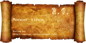 Mencer Vince névjegykártya
